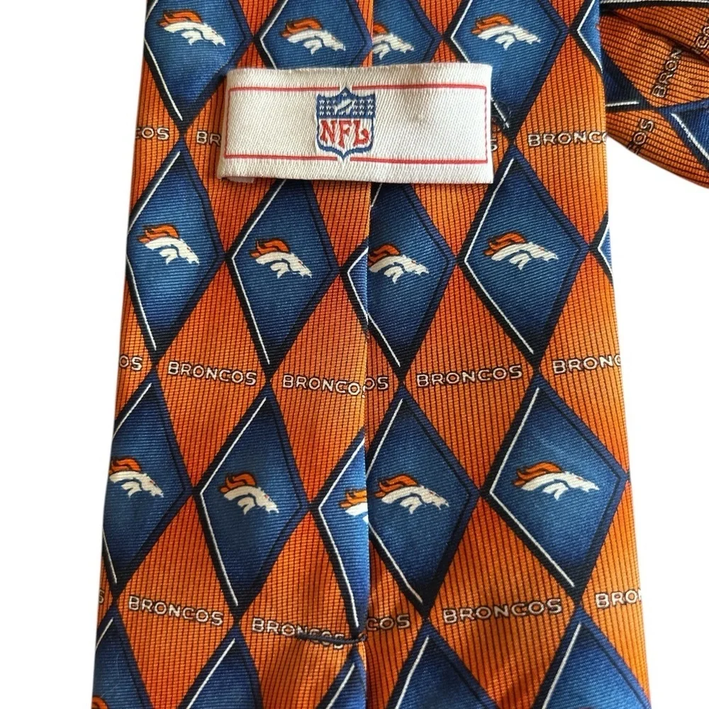 NFL Broncos Orange and Blue Geometric Tie